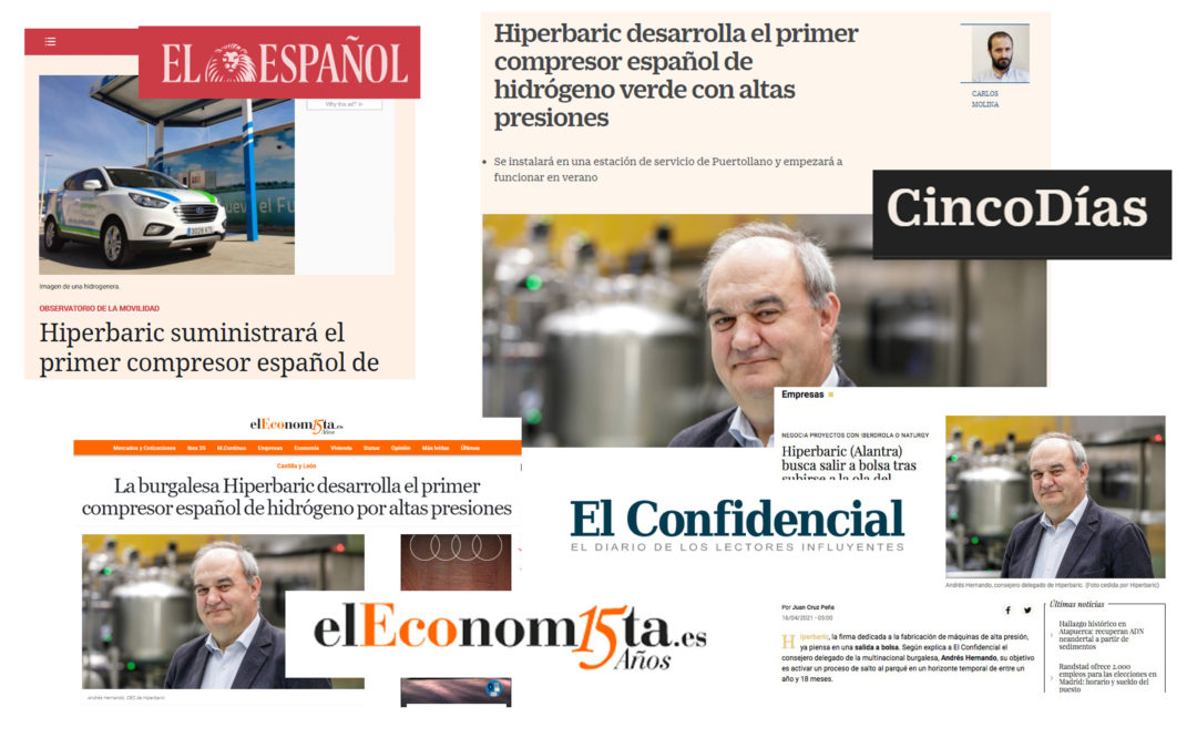 El desarrollo del primer compresor español de hidrógeno por altas presiones de Hiperbaric, en los principales periódicos